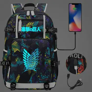 

New Luminous Attack On Titan Prints Boys Girls Kids School bag Women USB Laptop Backpack Canvas Men Bagpack Packsack Bookbag