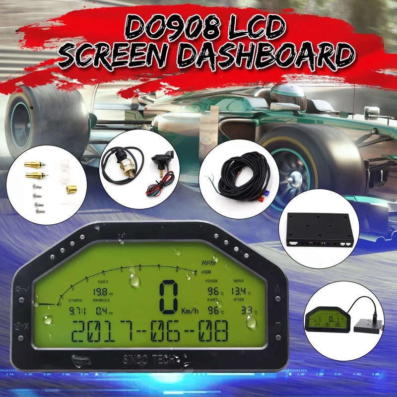 12V Universal Multifunctional Car Race Dash Dashboard LCD Display Rally Gauge Meter Sensor Kit for Rally Car DO908