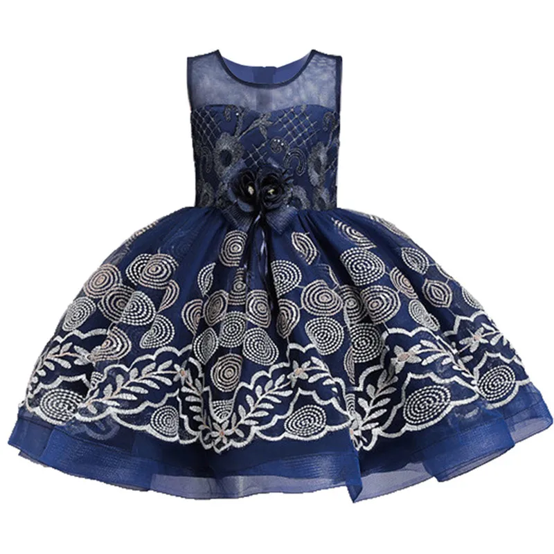 dark blue Платье для маленьких девочек; карнавальный детский костюм с цветочным рисунком; платья без рукавов для девочек; летняя одежда - Цвет: dark blue