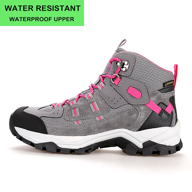 HUMTTO Woman Hiking Shoes Outdoor Mountain Camping Waterproof Sneakers for Women Leather Sport Hunting Climbing Trekking Boots Grey 290015B