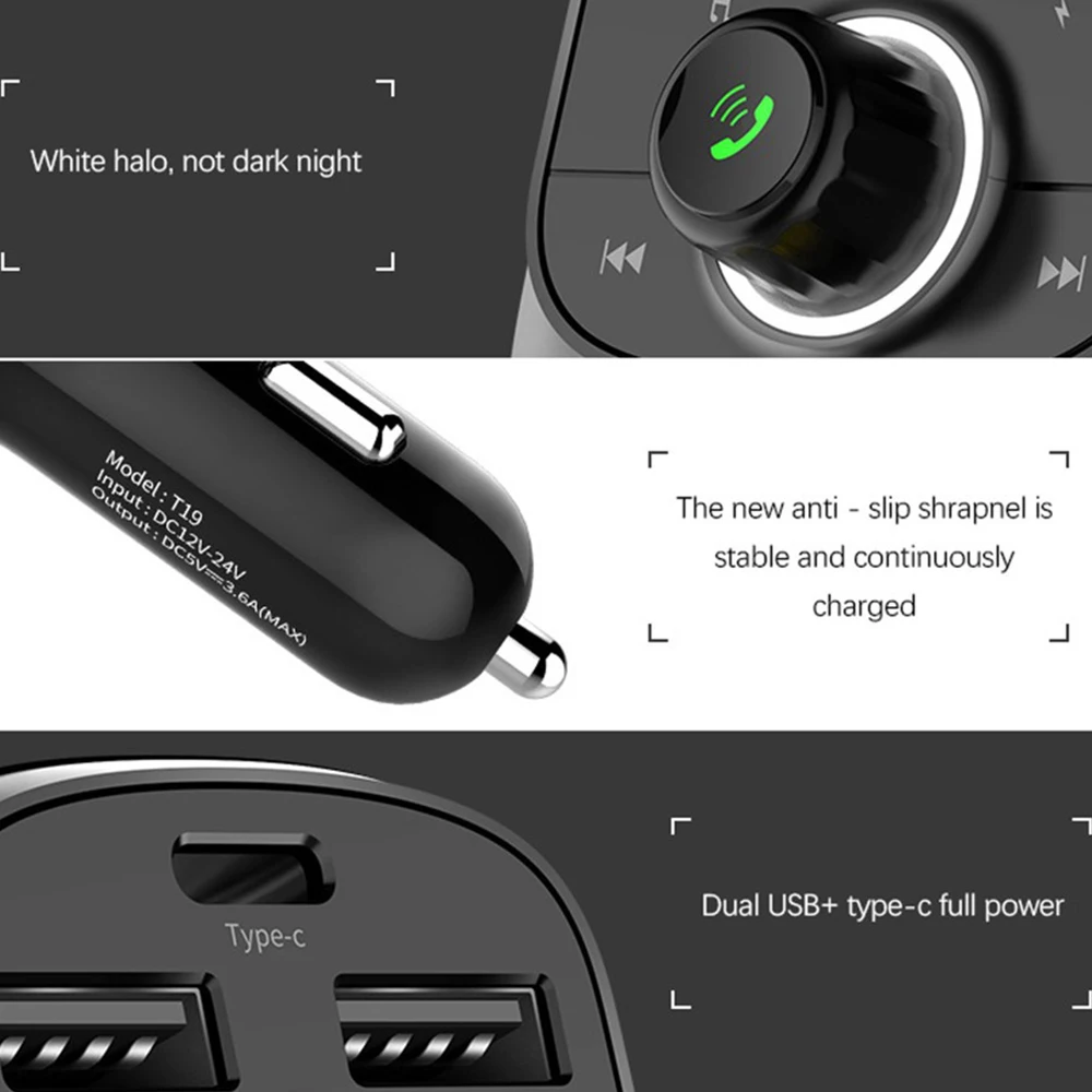 Автомобильный MP3-плеер type-C Быстрая зарядка fm-модулятор Bluetooth USB автомобильный зарядный музыкальный адаптер передатчик приемник аудио плеер T19