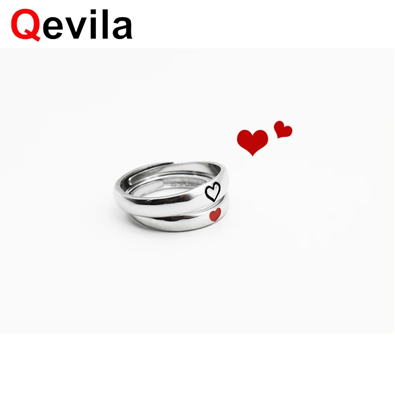 Qevila простое любовное сердечко кольцо для женщин Lover открытая пластина 925 серебро