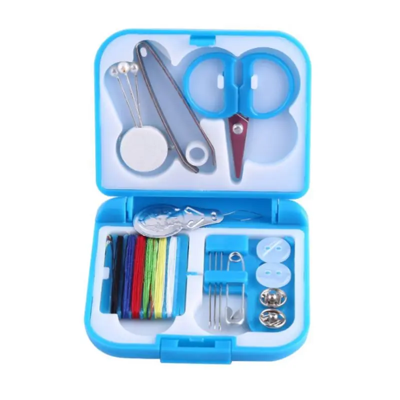 Sewing Box Needle Threads Box Set Storage Box Portable Travel Scissor Thimble Buttons Pins Home Tools Travel Sewing Kit 2 Colors - Цвет: Синий
