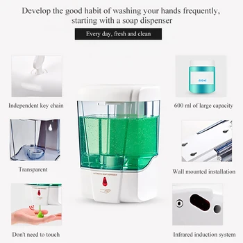 

Hot Capacity Automatic Soap Dispenser Touchless Sensor Hand Sanitizer Detergent Dispensers Wall Mounted Washing Liquid Container