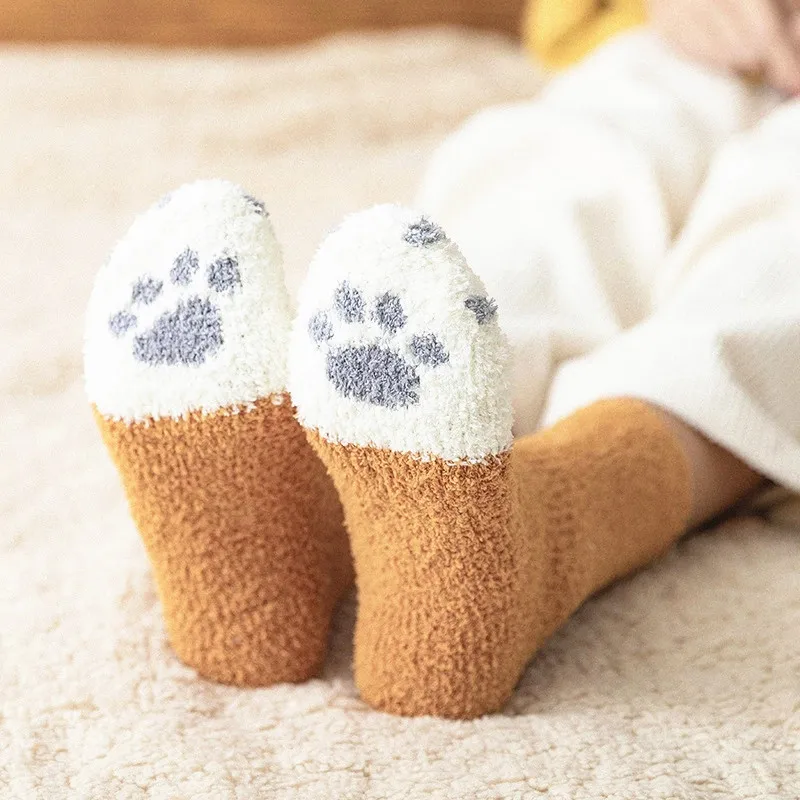 Dreamlikelin 6 Paare/los Frauen Kawaii Socken Set Cartoon Katze Pfote Gemusterte Dot Gestreiften Plüsch Socken Winter Warme Lustige Flauschigen Sox – Detail 7