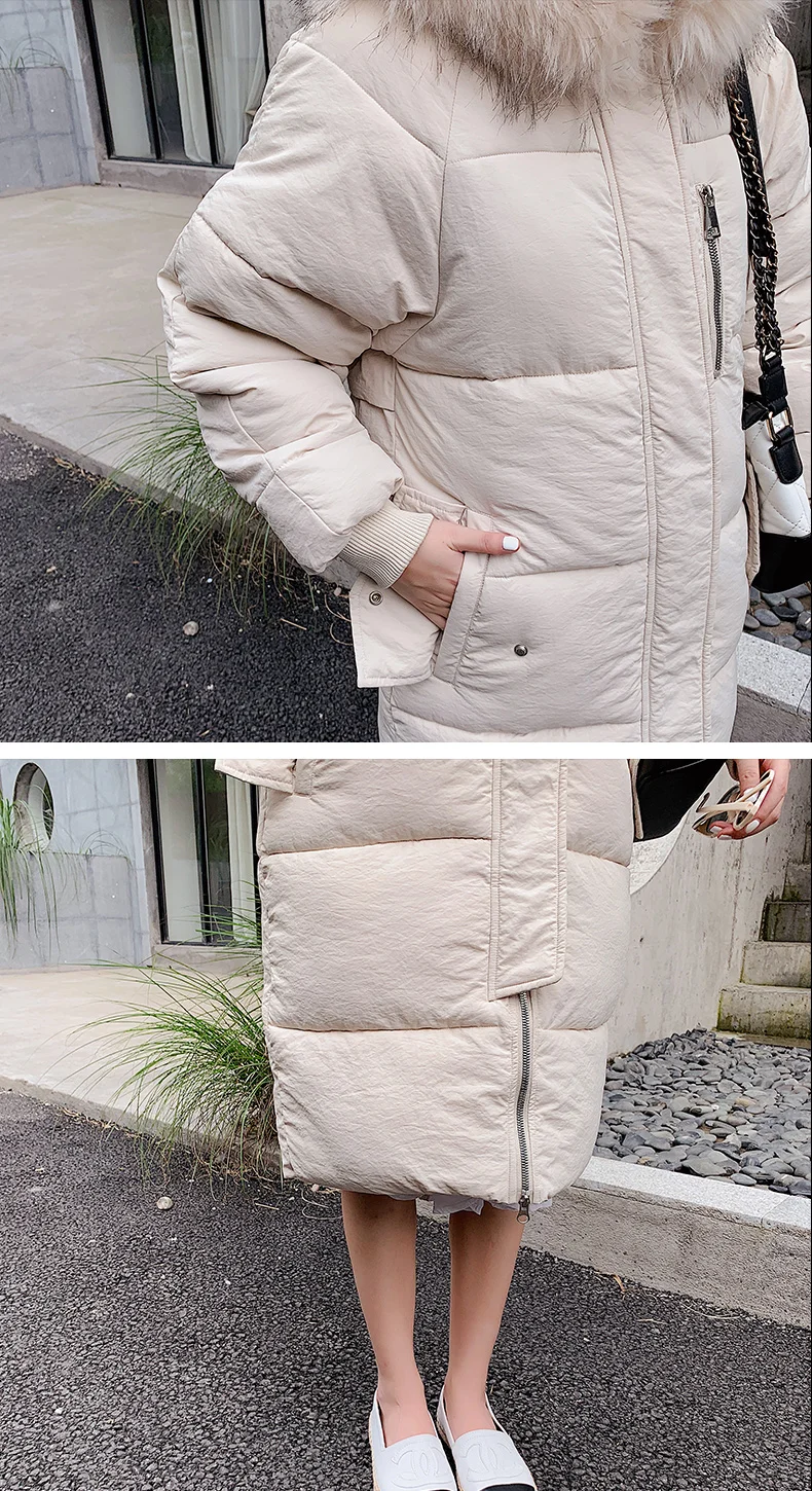 Fur Hooded Thicken Long Down Cotton Coats Women Casual Long Sleeve Warm Cotton Coats Female Slim Jackets New Large Size 2XL