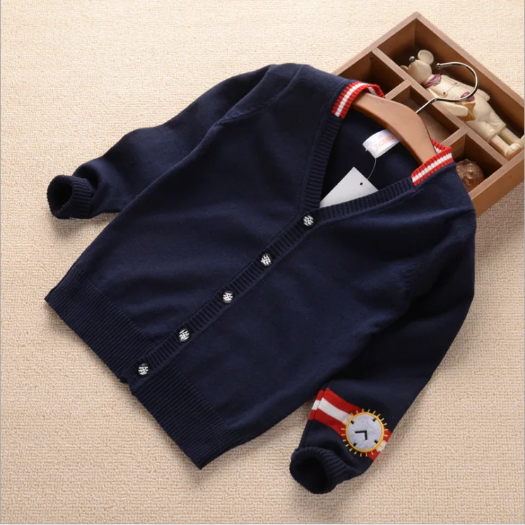 

Early Season New Products Boys' Knitting Cardigan Children Single Layer Thin Sweater Fine Sweater College Style V-neck Long Slee