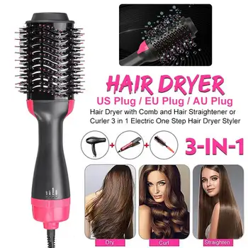 

3 in 1 Electric Professional Hair Dryer Comb Infrared Negative Ion Hot Air Comb Straight Curling Hair Comb Hairdryer EU/US/AU