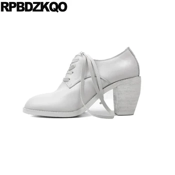 

pumps high heels 10 42 handmade genuine leather women shoes size 4 34 33 lace up plus 11 43 chunky 2019 8cm round toe white