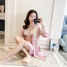 Розовый женский топ из 2 предметов на бретелях Пижама комплекты одежды для сна Женская домашняя одежда спальный костюм соблазнительное кимоно халат пижамы m-xl