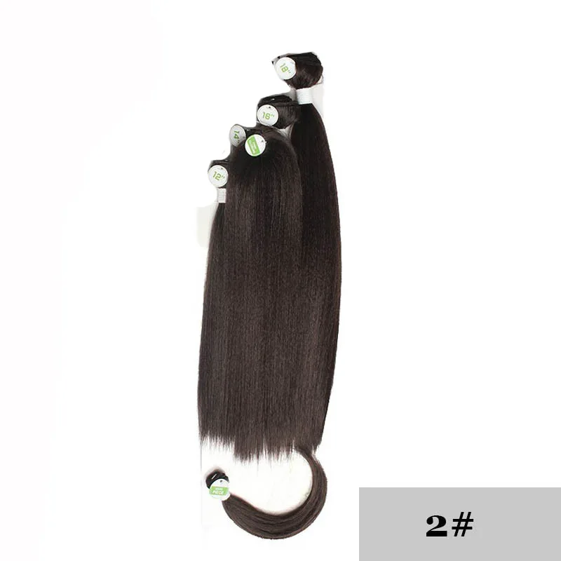 SOKU синтетические пряди волос с закрытием взрыва 12-18 дюймов яки прямые волосы ткет для полной головы Омбре коричневый наращивание волос - Цвет: 2