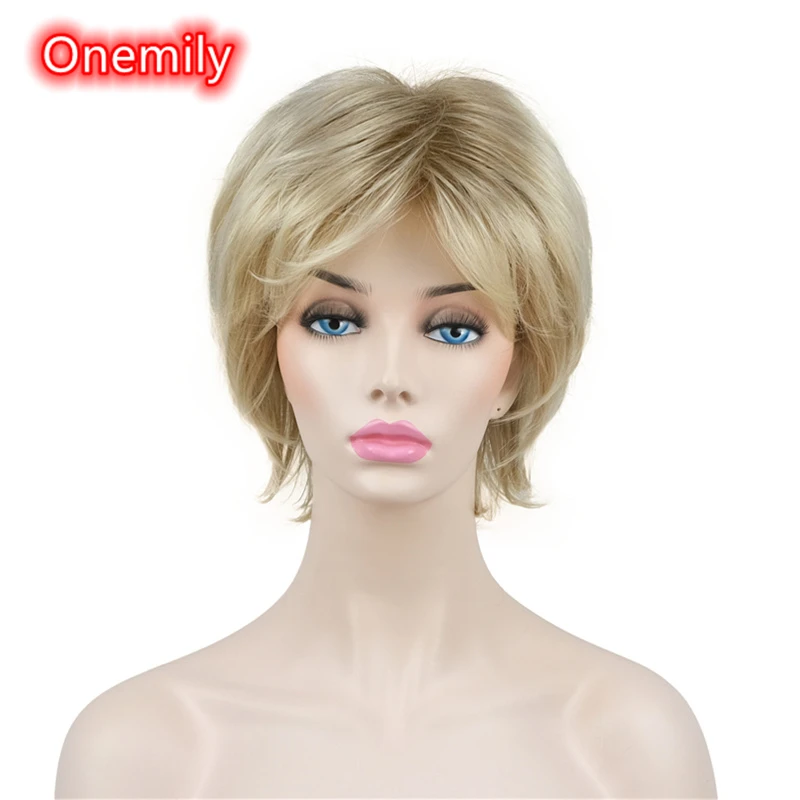 Onemily Short Layered Shaggy Straight Synthetic Wigs with Hair Bangs for Women Theme Party  Evening Out Dating Fun 27 Colors