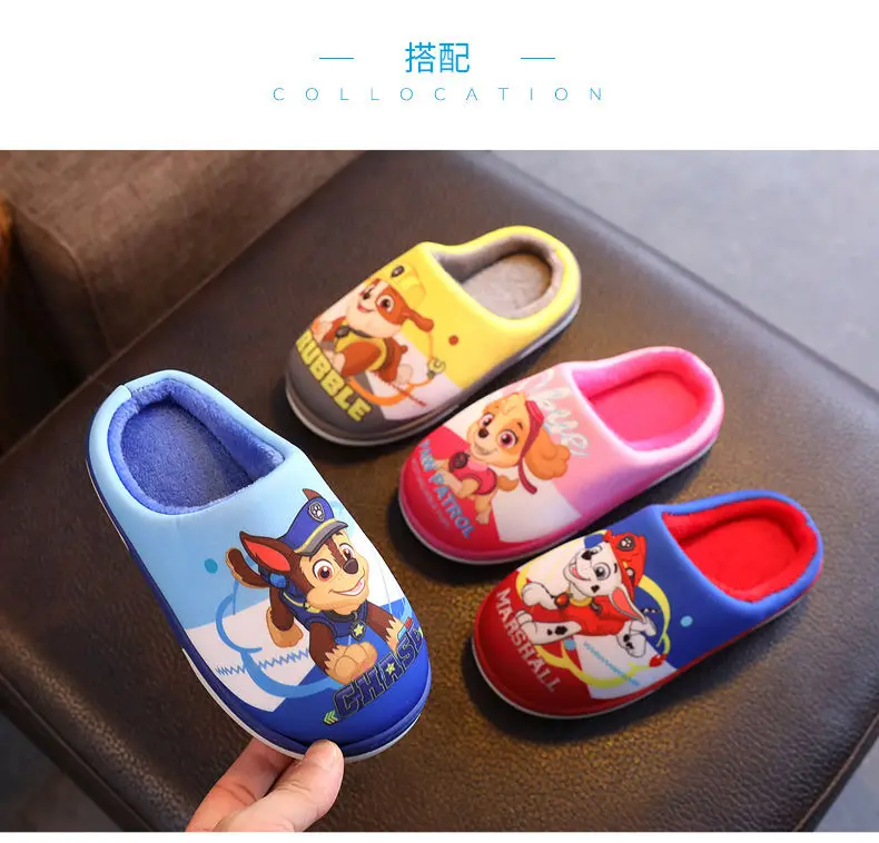 Anime Paw Patrol Kids Boy Girl Cotton Slippers Winter Children's Marshall Plush Slippers Home Indoor Shoes Furry Baby Slippers jeans pant