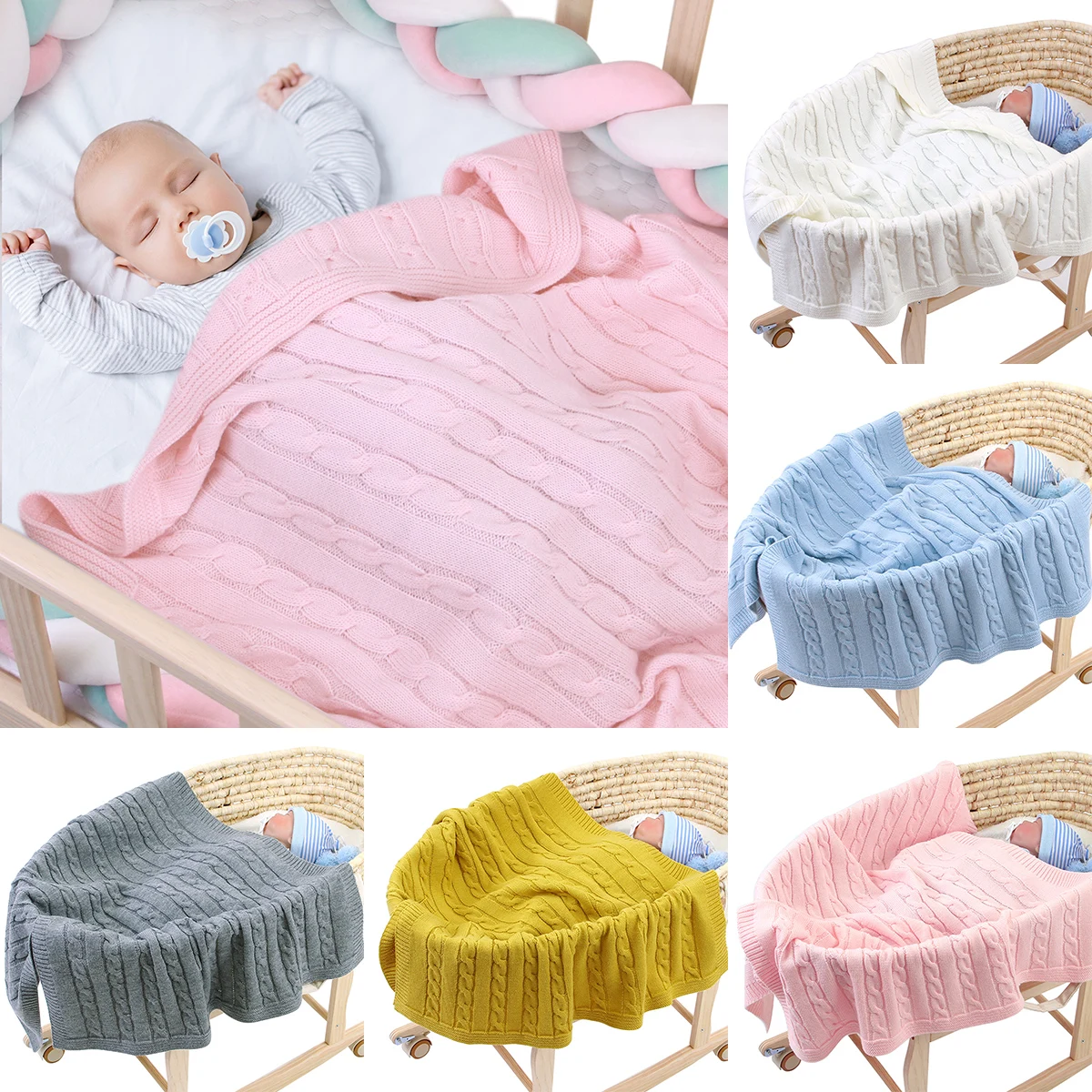 

5 Color Baby Boys Girls Pure Color Blanket Newborn Toddler Swaddle Blanket Knit Crochet Throw Blanket 100cm x 80cm 2019