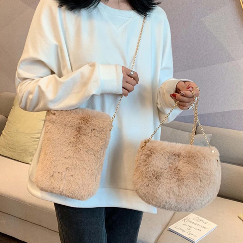 

Fashion Plush Soild Color Women's Shoulder Bag Chain Crossbody Bags Women Designer Fashion Commuter Ladies Messenger Bag Chic