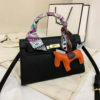 

Luxury Designer Handbags Women Crossbody Bags with Ribbons Horse pendant Fashon Ladies Shoulder Messenger Bag Female Purses