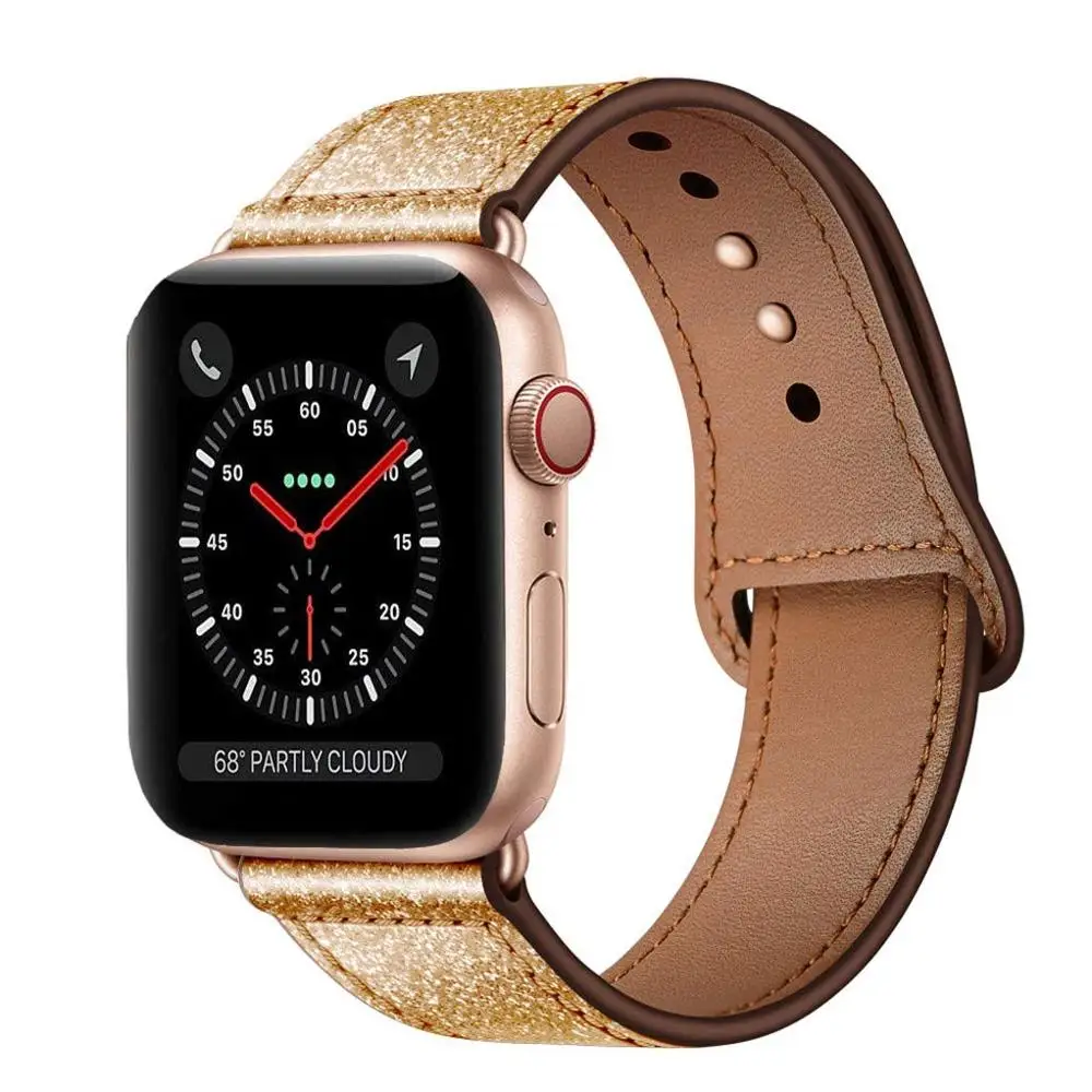 Кожаный ремешок для наручных часов Apple Watch 38 мм 40 мм 42-44 мм, Apple Watch сменный Ремешок Браслет для наручных часов iWatch, браслет Series 5/4/3/2/1 - Цвет ремешка: Glistening Gold