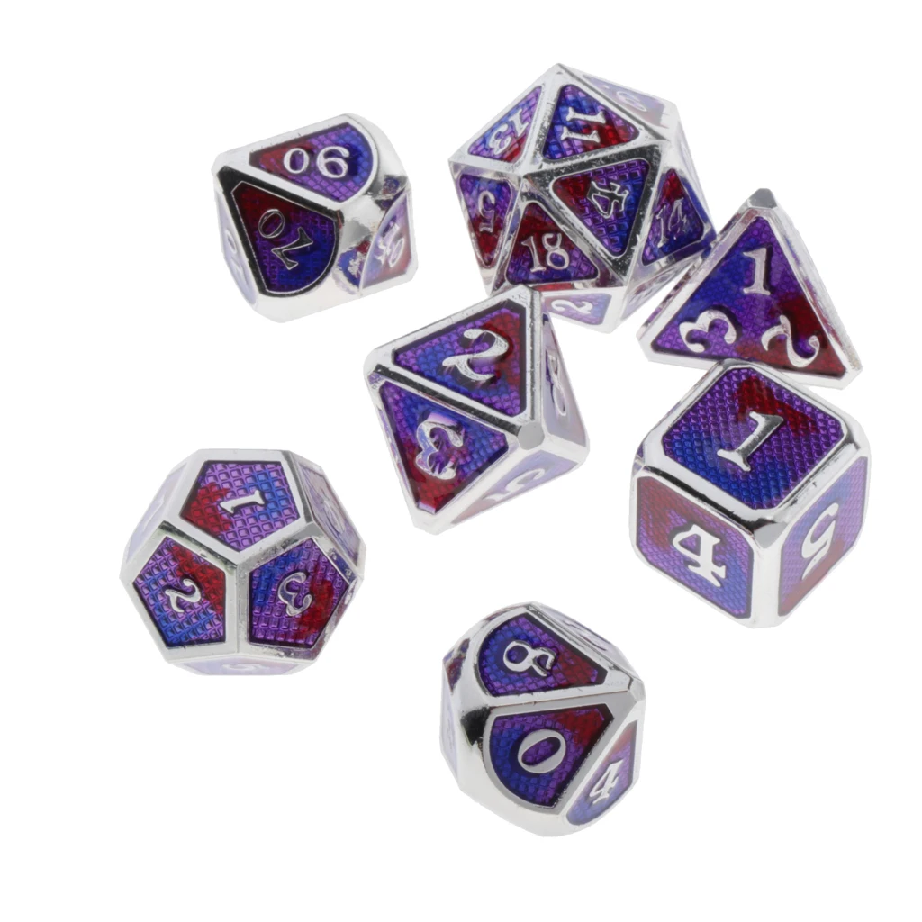 7pcs Embossed Metal Multi-sided Polyhedral Dice Set for Dungeons and Dragons Dice MTG DND RPG Table Games Board Game D20 D12 Set
