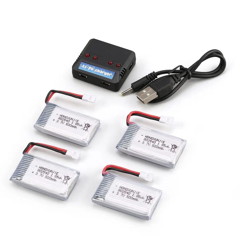 

4Pcs 3.7V 500mAh Battery + 4 in 1 USB Charger for Syma X5 X5C X5SC X5SW MJX X705C RC Drone Quadcopter Spare Battery Parts hi