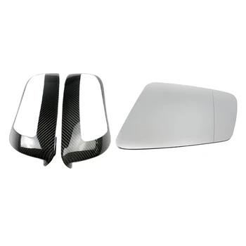 

1Pcs Car Door Side Heated Wing Antifog Heated Rearview Mirror Glass & 2Pcs Carbon Fiber Side Rear View Mirror Cover Trim