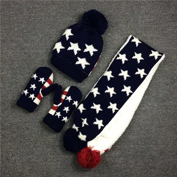 

Thick Knit Flag Scarf Hat Gloves Unisex Kids Scarf Set scarf hat gloves sets boys girls winter hat gloves and scarf