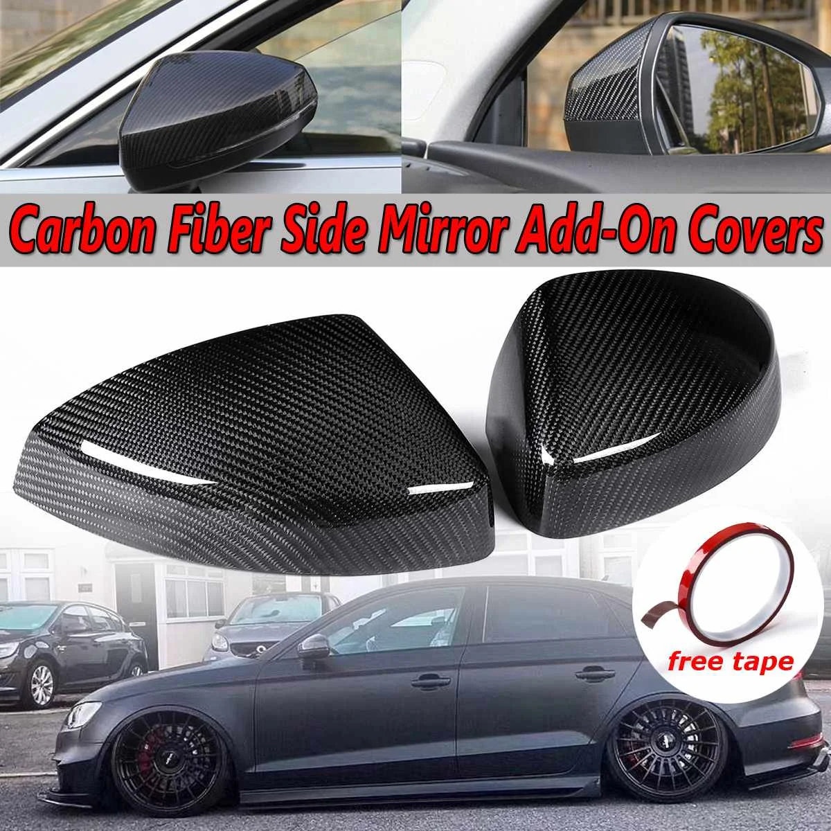 

A Pair Real Carbon Fiber Car Rearview Side Mirror Cover Caps Add On Covers Trim For Audi A3/S3/RS3 Models 2014-2018