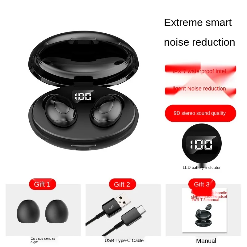 Free shipping TWS Bluetooth headset movement Mini earphone LED digital display Portable charging box waterproof Noise reduction