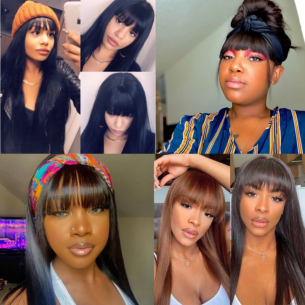 straight human hair wigs with bangs