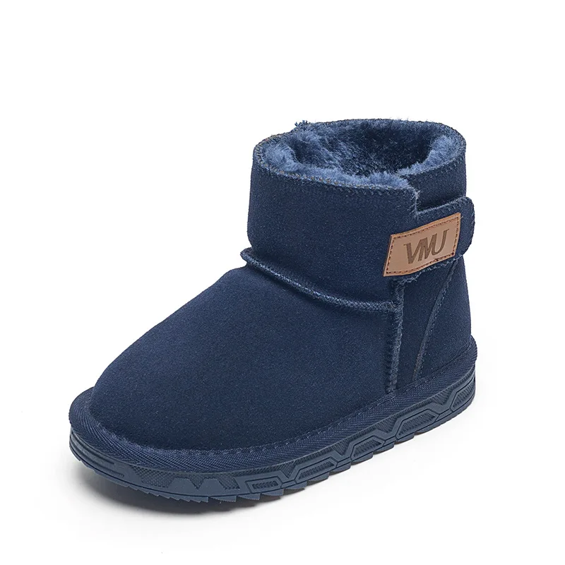 Blue Winter New Children Girls Snow Boots Shoes Boys Warm Plush Soft Bottom Girls Boots Leather Snow Boot For Kids Cotton Shoes - Цвет: Blue