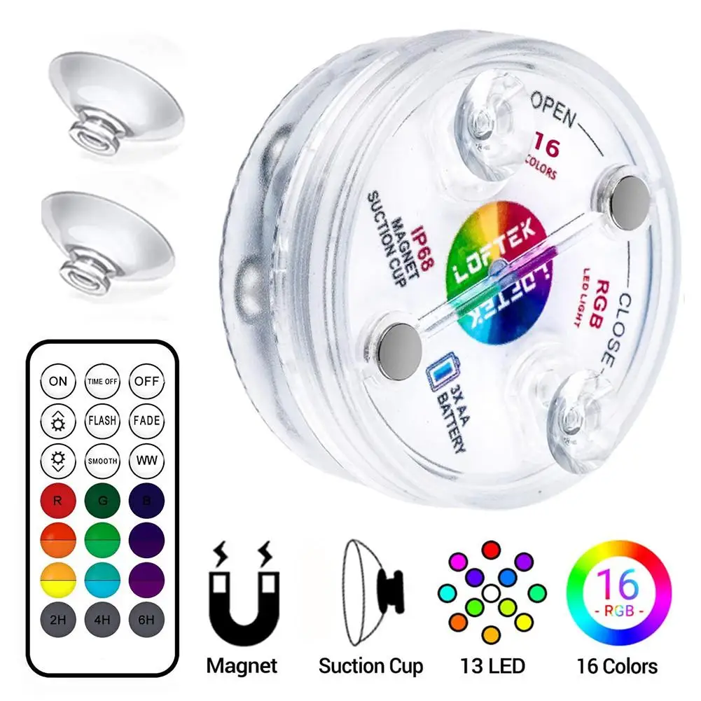 

LED Light Waterproof Remote Control Submersible Light With Suction Cups Pond Pool Lamp Remote Control Distance Within 30M