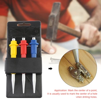 

3pcs Woodworking Alloy Steel Impact Location Nail Punch Set Handheld Cone Positioning Mark Drill Durable Home DIY Center Hole
