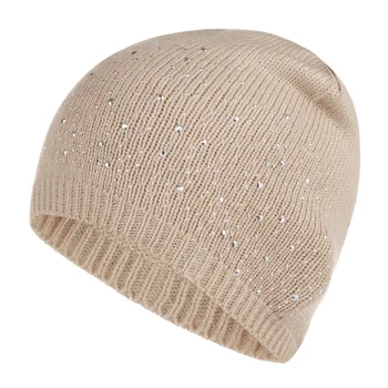 

Autumn Winter Women Beanie Casual Leisure Soft Solid Diamond Decoration Stretch Knitted Cap Ladies Warm Bonnet Skullies Elegant