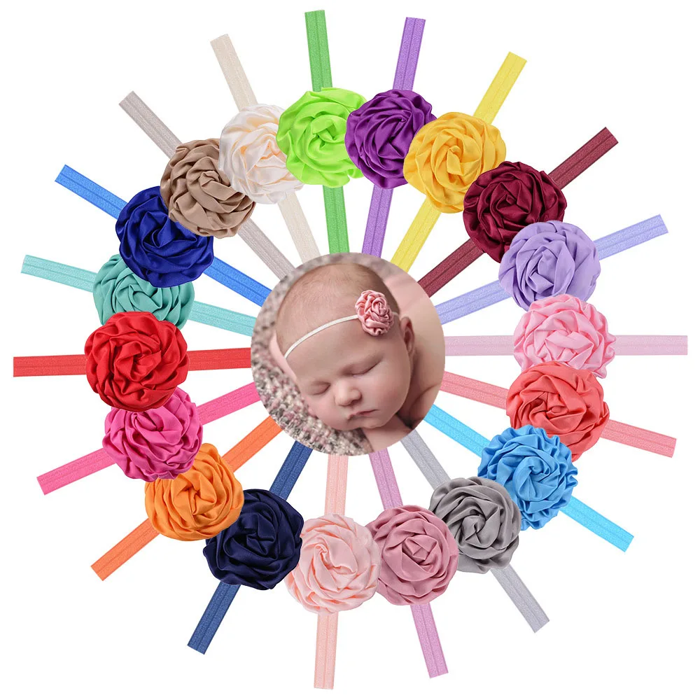 2pcs/lot Infant Baby Girls Headbands Rolled Satin Rose for Toddlers Photo Props Hair Accessories Children Elastic Bands |