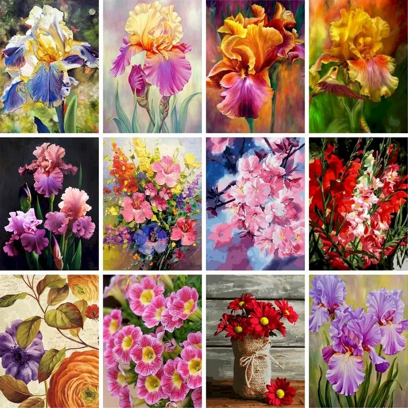 GATYZTORY DIY Painting By Numbers red Flowers Oil Painting Abstract Canvas Drawing Wall Decor HandPainted Kits