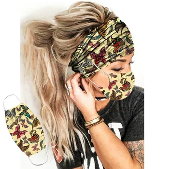 

Women Button Headband Elastic Facemask Holder with Mouth Mask Headband Mask Dustproof Washable Face Mask For Cycling Mask