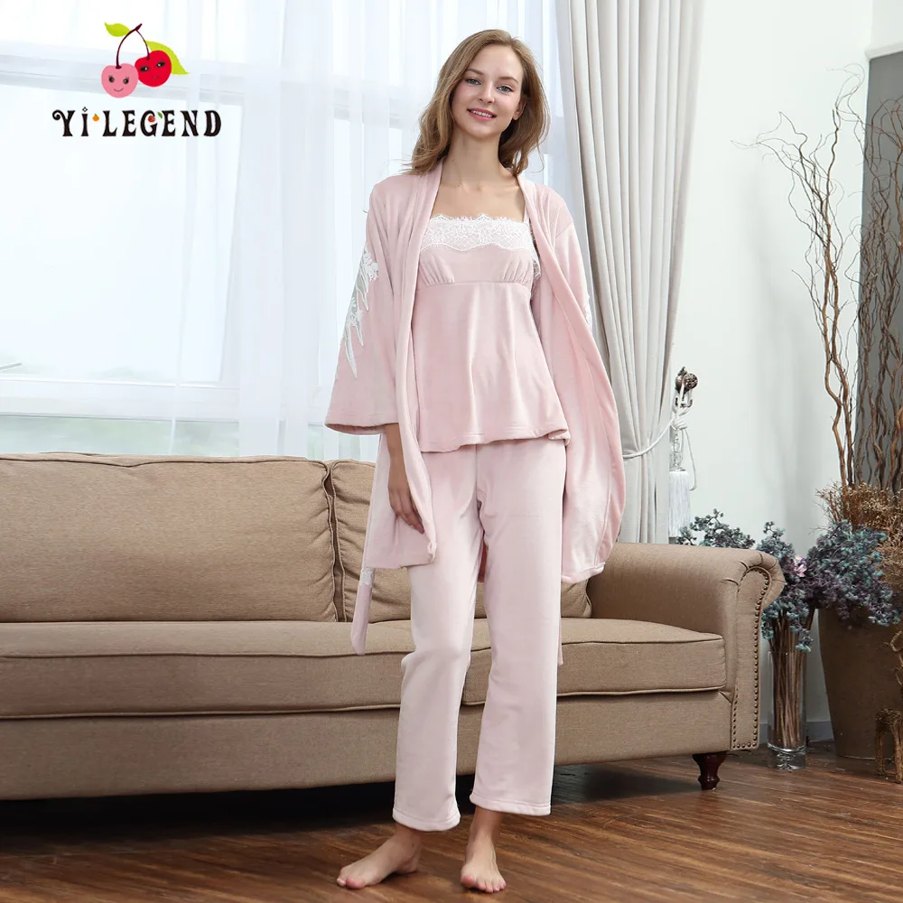 

WOMEN'S Long Sleeve Tracksuit Flannel Pajamas Cardigan Three-piece Set Spring, Autumn And Winter Korean-style-Outer Wear Pajamas