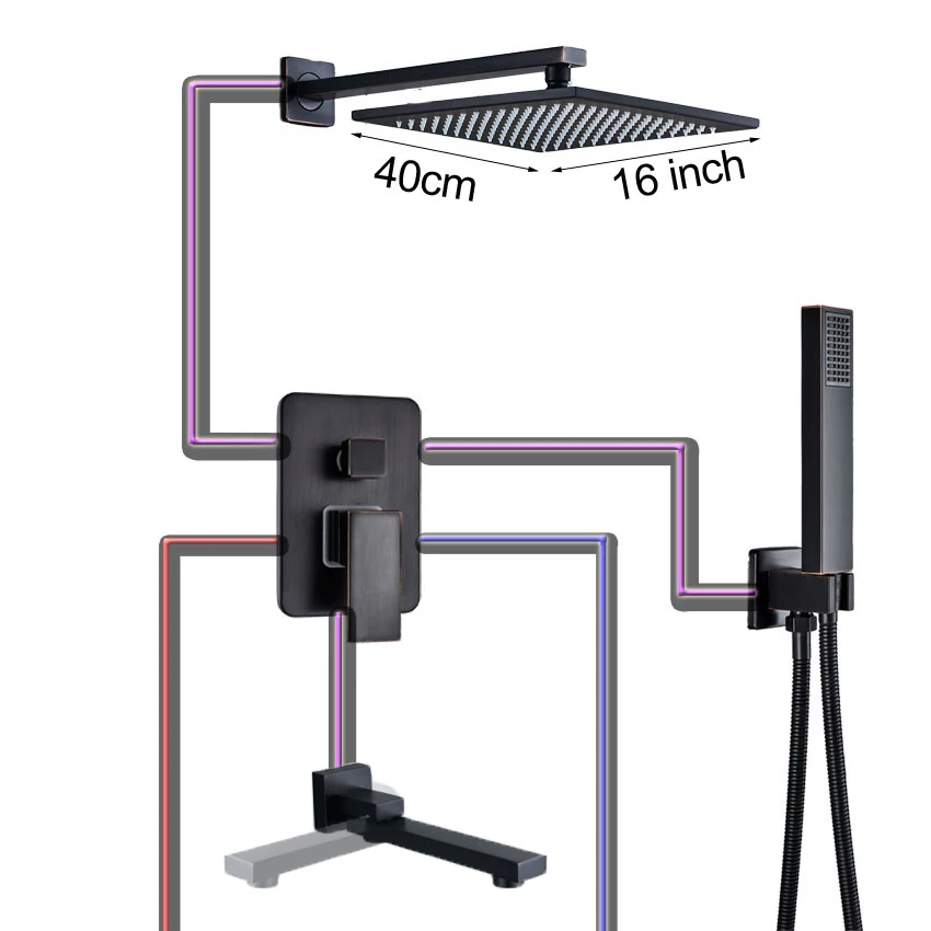 Настенный Ванная комната душевой кран латунный душевой набор смеситель для душа в форме дождя кран черный бронза Ванна Душ кран латунный 2-полосным смесительный клапан - Цвет: 16 inch shower C