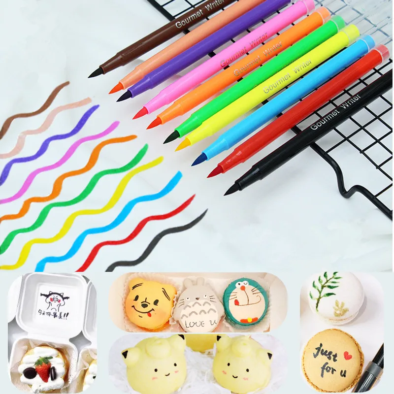 

10 Colors Edible Pigment Pen 5ml DIY Food Coloring Pens Biscuit Fondant Cake Writing Painting Brush Cake Decorating Tool