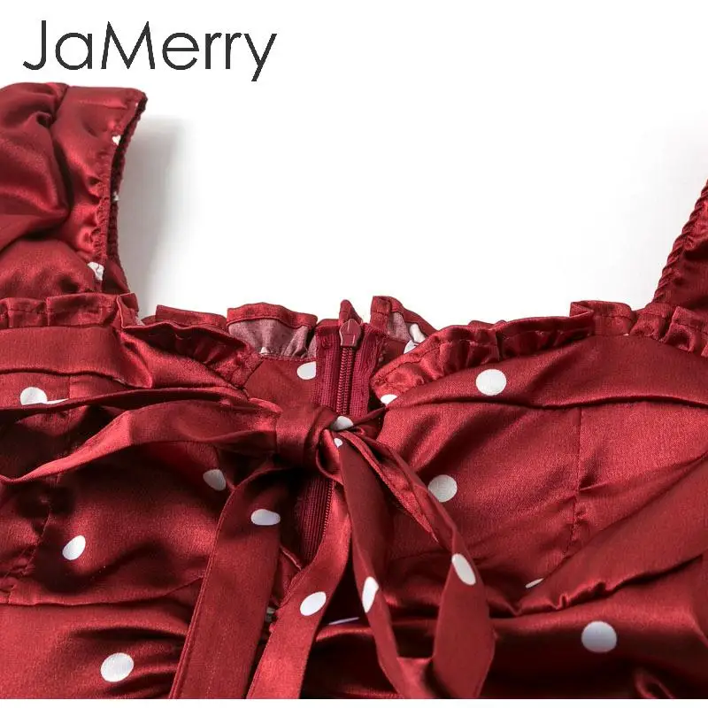 JaMerry, сексуальное женское платье в горошек, элегантное, высокая талия, фонарь, с рюшами, праздничное платье, уличная одежда, для девушек, с рюшами, с бантом, Летнее мини-платье