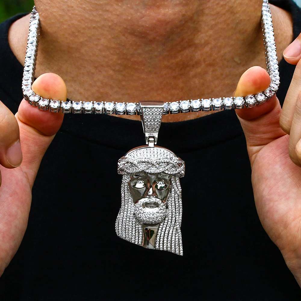 Bling Iced Out Большая подвеска с Иисусом 80 мм с necklace ем Белое Золото Цвет кубический циркониевый для мужчин кулон в стиле хип-хоп ювелирные изделия подарок панк