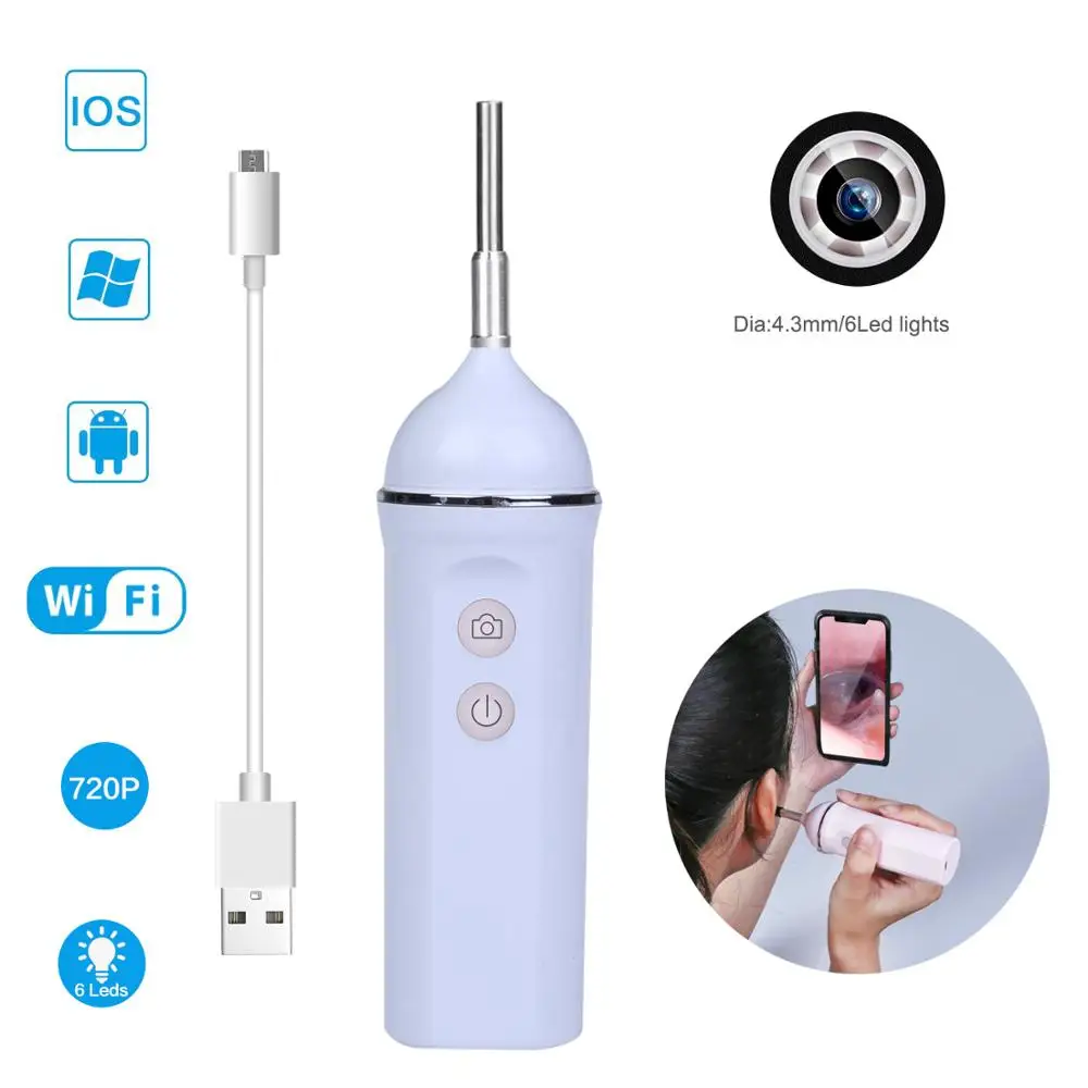 Dodosee 4,3 мм беспроводной ушной эндоскоп Wifi ушной прицел камера USB ушной очиститель инструмент 6 светодиодный для IOS Android PC ушной очиститель эндоскоп