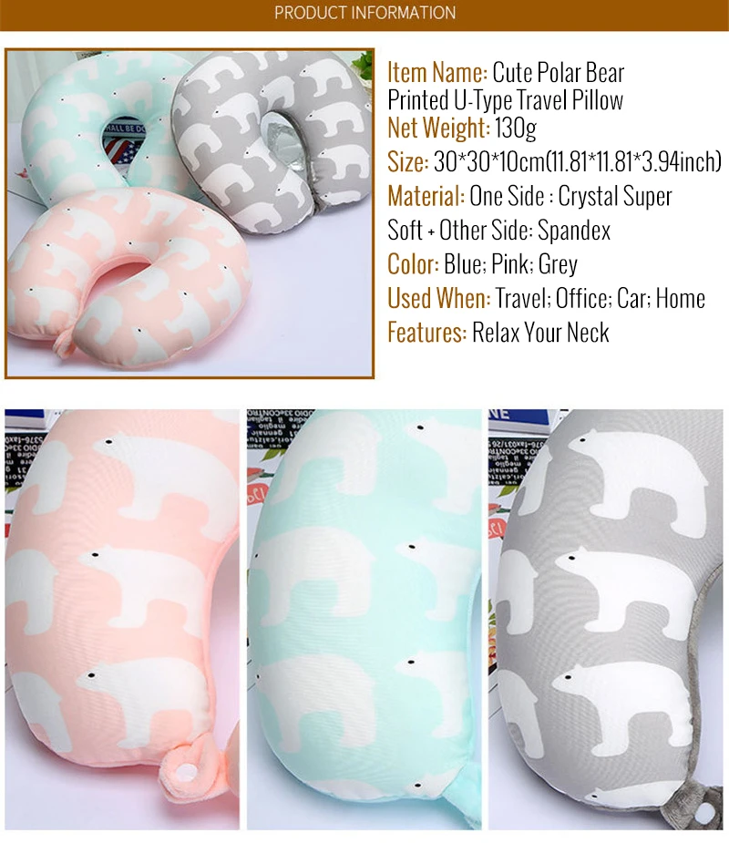 XC USHIO 2018 Newest Polar Bear U Type Pillow For Neck Fashion Super Soft Healthy Neck Cushion Airplane Driving Travel Home (11)