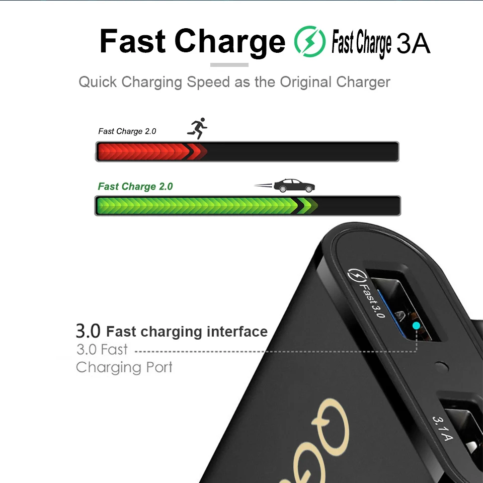 QGEEM 4 USB QC 3.0 Car Charger Quick Charge 3.0 Phone Car Fast Front Back Charger Adapter Portable Plug for iPhone