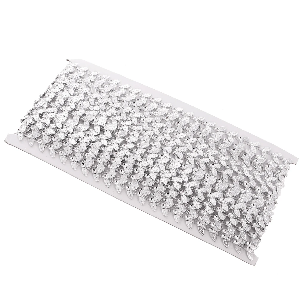 10 Yard Leaf Crystal Rhinestone Close Chain Trim Sewing Craft 1.2mm Silver Color (Clear)
