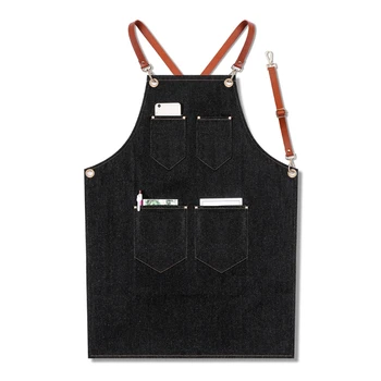 

Black Denim Apron for Men Chef Work for Barbeque Cooking with Towel Loops R9UF