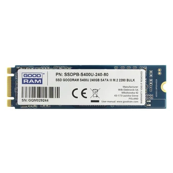 

SSD Goodram S400U SSDPR-S400U-240-80 SSD, M.2, 240GB, SATA-III, read: 550 Mb / s, write: 530 Mb / s, TLC, TRIM