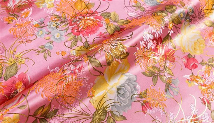 Пион узор китайский стиль ткань для одежды плотная Роскошная атласная ткань жаккард - Цвет: Pink