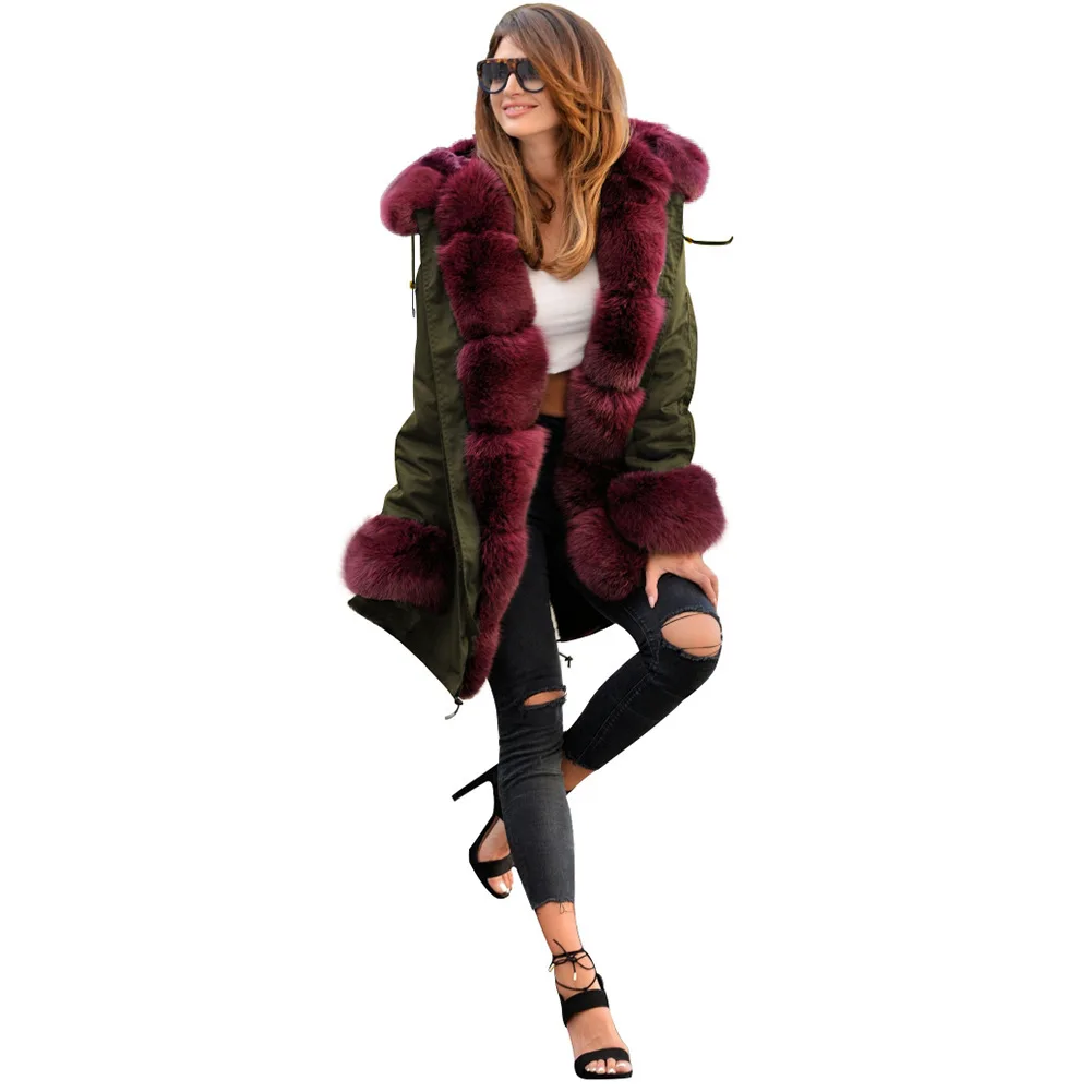 Новое зимнее плотное пальто, ветровка, теплая куртка с меховым воротником и капюшоном, свитер, плотное теплое пальто, ветровка, шапка