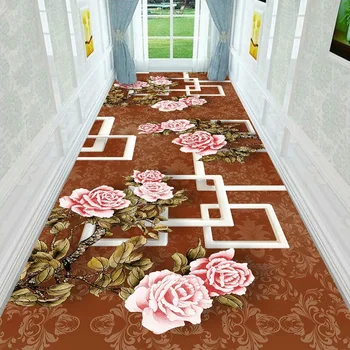 Chiński styl kwiat chodnik dywanowy do przedpokoju Nordic 3D kwiatowy Print dywan na korytarz wycieraczka do butów dywan kuchenny kolorowy 80*200 tanie i dobre opinie W stylu europejskim i amerykańskim Wyprodukowane maszynowo Rectangle Do hotelu Bedroom do pokojów do modlitwy OUTDOOR