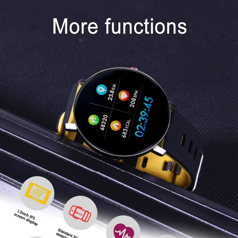 K9 Smart Watch Bluetooth Sports Bracelet Heart Rate Tester Outdoor Pedometer-Black+Yellow